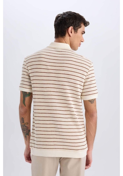 DeFacto Regular Fit Polo Yaka Çizgili Triko Kısa Kollu Tişört C4150AX25SMBN312