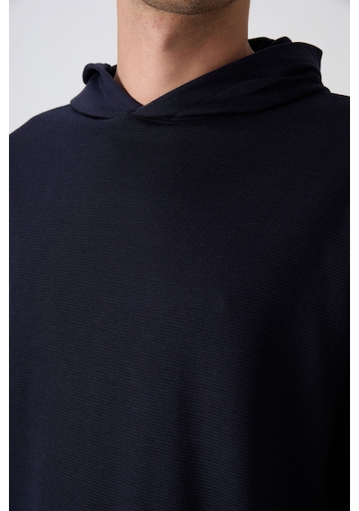 Tommy Life Lacivert Pamuklu Kalın Yüzeyi Dokulu Oversize Fit Basic Erkek T-shirt - 88335 Lacivert