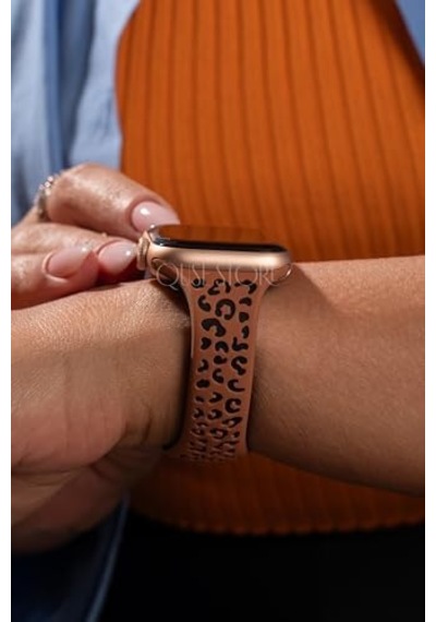 Apple Watch İle Uyumlu Leopar Desenli Silikon Kordon, Dokulu Oyma Tasarım, Series 10/11 42mm 45mm 44mm 46mm 41mm 40mm 38mm Se