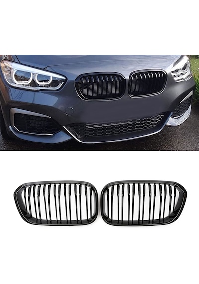Bmw F20 Ön Böbrek Panjur 2015+ Makyajlı Çift Tırnak-pianoblack