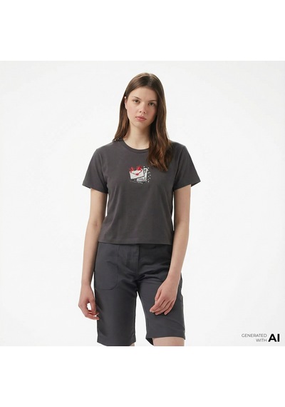 Converse Classic Kadın Slim Fit Baskılı Siyah T-shirt Gri