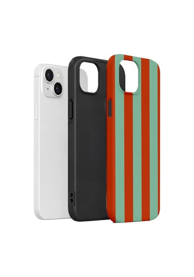 Apple iPhone Uyumlu 15 Vorian Çift Katmanlı Kılıf Terracotta Mint Stripe