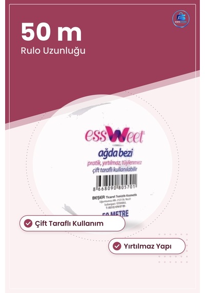 Ağda Bezi Rulo 50 M Yırtılmaz Tüylenmez Çift Taraflı Kullanımlı E