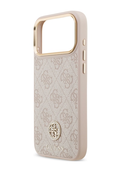 Apple Uyumlu iPhone 17 Pro Max Kılıf Guess Lisanslı M-safeli Gold Metal Kamera Çerçeveli Taşlı 4g Logolu Pembe Pembe
