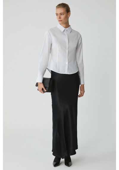 Ethıquet Evangelıne Kadın Slim Fit Dar Kesim Likralı Cepsiz Uzun Kollu Poplin Beyaz Gömlek