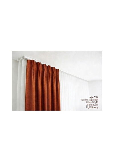 Alüminyum Üç Kanallı Metal Perde Kornişi - Ultra Dayanıklı Üçlü Korniş Beyaz150cm - 856870529 Beyaz150cm