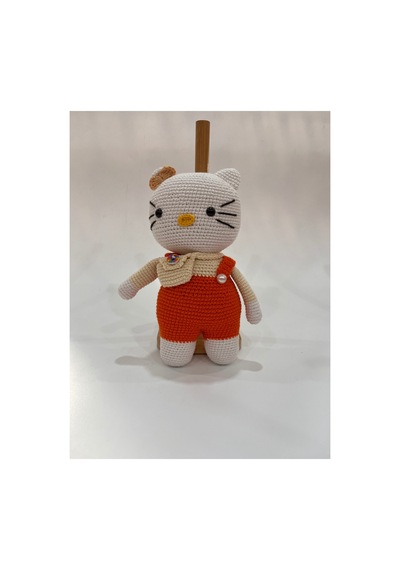 El Yapımı Amigurumi Kedi Örgü Oyuncak Bebek Tığ İşi 24 Cm Sevimli Hediye Turuncu