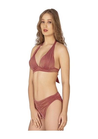 Endeep Kadın Ön Büzgü Detaylı Yarım Dolgulu Simli Pembe Bikini Takımı-pembe Pembe