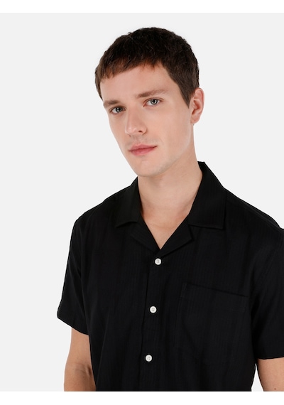 Colin's Colins Regular Fit Shirt Yaka Çizgi Çizgili Siyah Erkek Kısa Kol Gömlek Cl1067069 Q1.v1 Blk Siyah