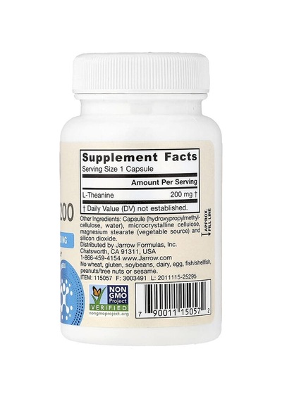 Jarrow Formulas, Vegan Theanine 200, 200 Mg, 60 Veggie Capsules