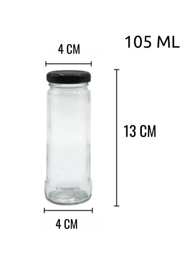 10 Adet 105 Ml Metal Siyah Kapaklı 105 Cc Şeffaf Uzun Cam Kavanoz