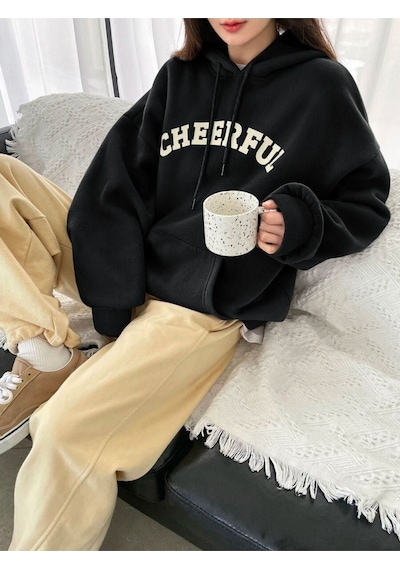 Altamira Siyah Cheerful Baskılı Oversize Kapüşonlu Sweatshirt 001