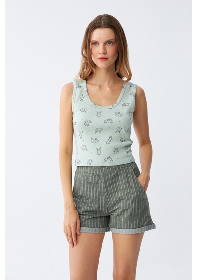 Akbeniz Kadın Kalın Askılı Şortlu Pijama Takım 3631 SU YEŞİLİ