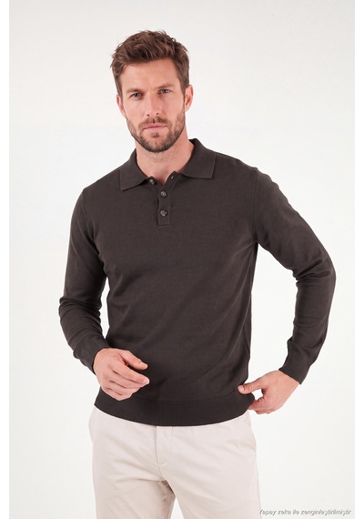Buratti Pamuklu Regular Fit Düğmeli Uzun Kollu Polo Erkek Polo 7024733 Kahve