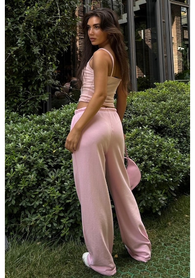 Pembe Geniş Paça Basic Kadın Eşofman Altı Mg2553 Pembe