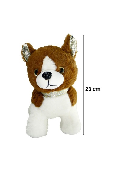 Peluş Köpek Oyuncak - 23 Cm Pullu Detaylı Uyku Ve Oyun Arkadaşı Beyaz - Kahverengi