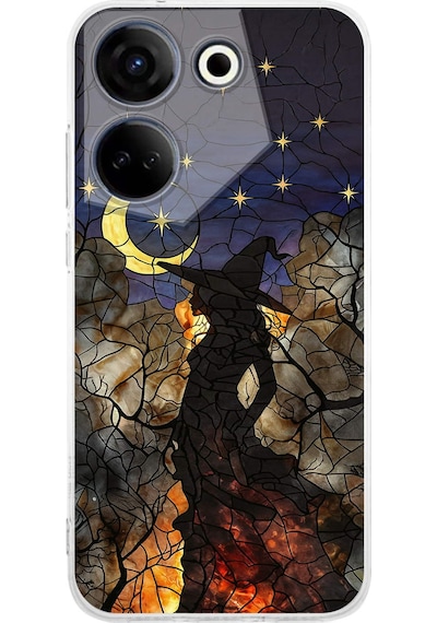 Printify Tecno Camon 20 Pro İle Uyumlu Vitray Cadı Saati Tasarımlı Şeffaf Silikon Kılıf Şeffaf