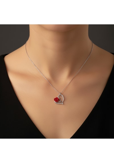 Modahilye - 925 Ayar Gümüş Kalbimin Gülü Kolye Gümüş