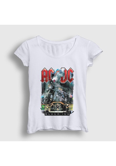 Presmono Kadın Black Ice Train Ac/dc T-shirt Beyaz