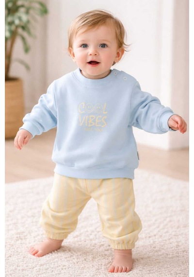Oversize Bebek Takım 6-18 Ay %100 Pamuk Mavi