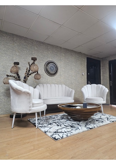 Zafir İstiridye Takım Beyaz Boyalı Sivriltme Ayak Çay Seti Koltuk Takımı Krem