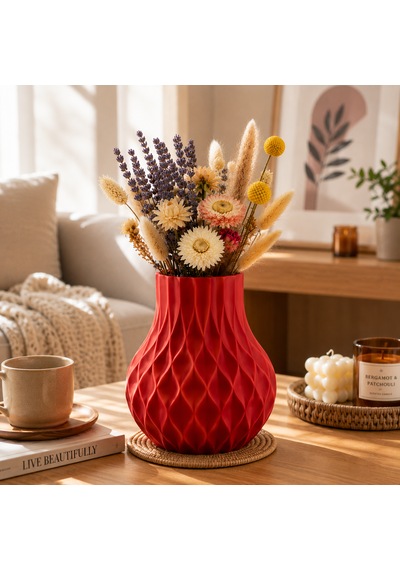 Modern Dekoratif Beyaz Vazo 15 Cm 3d Dokulu Çiçek Vazosu Pla Plastik Saksı Ve Kuru Çiçek Vazosu Ev Ofis Salon Dekoru Kırmızı