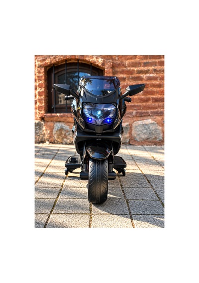 12v Akülü Çocuk Motoru 3-6 Yaş Led Işıklı Müzikli Deri Koltuklu Ayaktan Gazlı Siyah Siyah