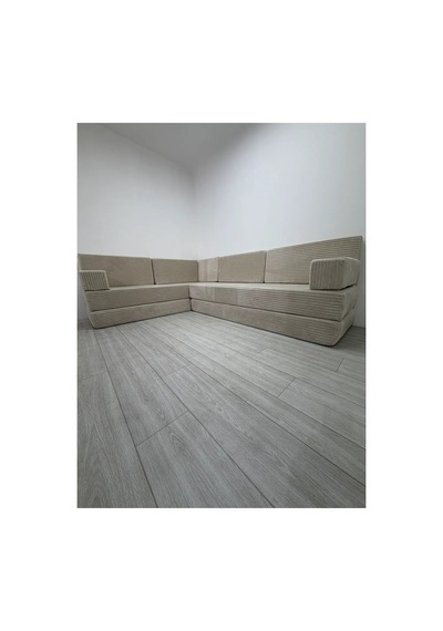 Premium Kadife Kumaş, Konforlu Yer Kanepesi ,modüler Şark Köşesi Takımı - Krem - 40 Cm- L Set