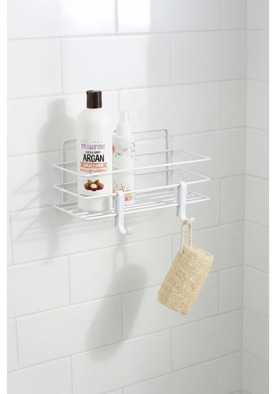 Tekli Beyaz Yapışkanlı Banyo Rafı + 2'li Askı Kanca Seti Metal Duş Şampuanlık Diğer