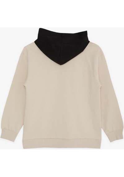 Breeze Girls & Boys Erkek Çocuk Sweatshirt Kapüşonlu Yazı Baskılı 8-14 Yaş, Bej-bej Bej