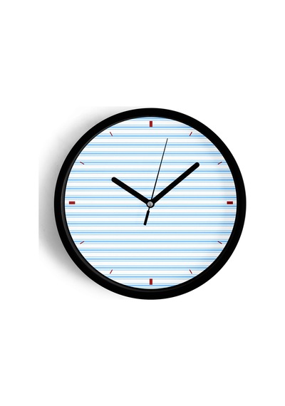 Yatay Çizgili Tasarım Modern Duvar Saati - 25cm - Önü Camlı Siyah Kasa - Sessiz Mekanizma-jh0633 Siyah