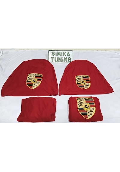 Porshe Kırmızı Oto Servis Kılıfı Ön Ve Arka 4parça Takım Arka Logolu Esnek 1.kalite Yıkanabilir Pe 1 Takım