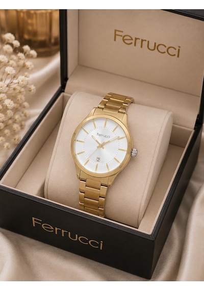 Ferrucci Fc218905 Klasik Şık Model Takvimli Çelik Kordon&kasa Sevgili Kol Saatleri Gold