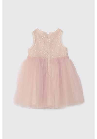 Panço Kız Bebek Payet Detaylı Pudra Elbise Pembe 2611GB26032