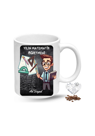 Matematik Öğretmeni Erkek Öğretmenler Günü Hediyesi İsimli Baskılı Porselen Kupa Bardak Beyaz
