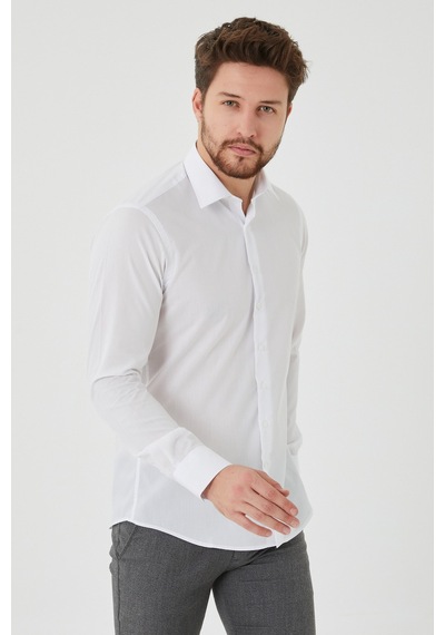 Bawcompany Slim Fit Düz Erkek Gömlek Beyaz