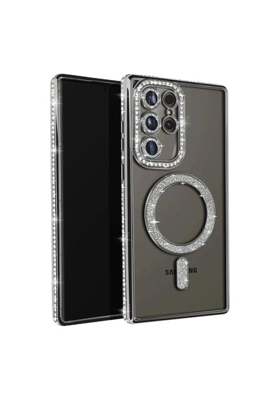 Mey İthalat Samsung Galaxy Uyumlu S23 Ultra Joke Simli Magneticsafe - Kılıf - Siyah Diğer