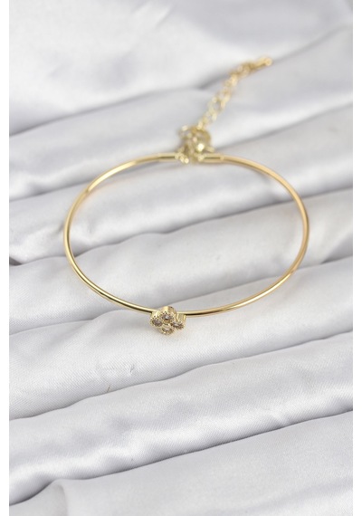 Zirkon Taşlı Yonca Model Gold Renk Kadın Bileklik - Ebj260123w39144 Bakır