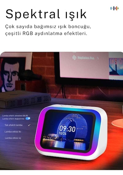Monozone Çok Fonksiyonlu Akıllı Alarm Saati Bluetooth Hoparlör Hava Durumu Gece Lambası Müzik Çalar Beyaz