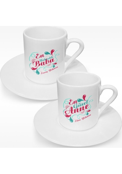 Bk Gift Kişiye Özel İkili Anne & Baba Türk Kahvesi Fincanı Takımı - 4 Akgn15183 Çok Renkli