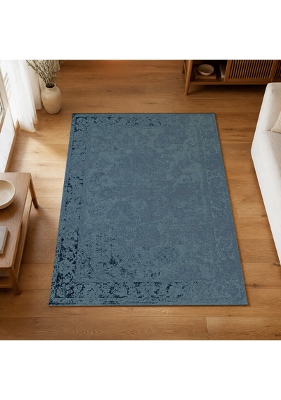 Kartela Halı Lino Halı Jüt Taban Dokuma Halı Mavi - 100 X 150 Cm