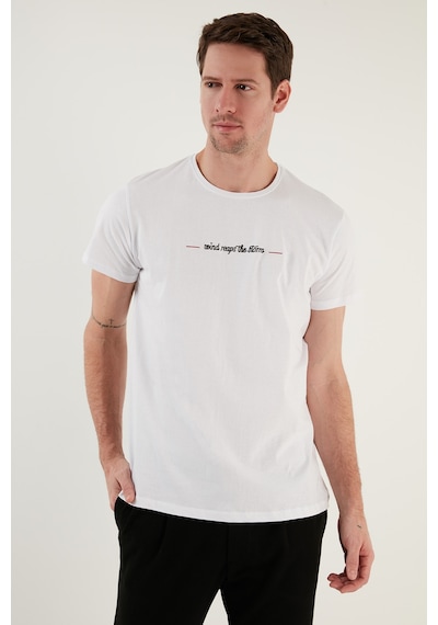 Buratti Pamuklu Slim Fit Bisiklet Yaka Erkek T Shirt 541Wind Beyaz