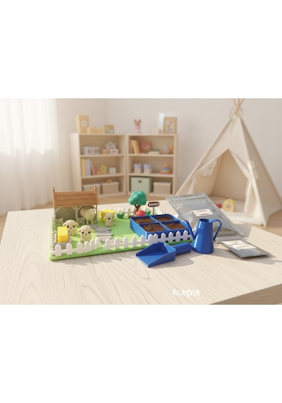 Kutpia Mini Bahçe Çocuk Oyun Ve Eğitim Seti 25x19cm - Sevimli Koyunlar Mavi