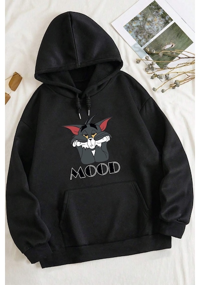 Uyguntarz Mood Baskılı Unisex Oversize Sweatshirt siyah
