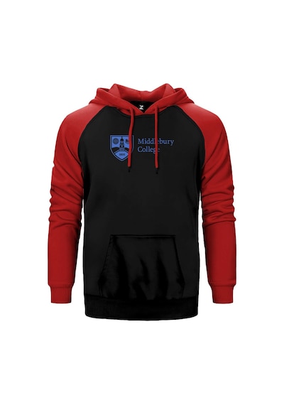 Middlebury College Logo Kırmızı Renk Reglan Kol Kapşonlu Sweatshirt Kırmızı