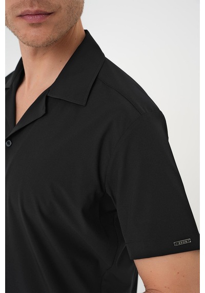 Efor Slim Fit Apaş Yaka Kısa Kol Esnek Casual Siyah Gömlek G 1589 Siyah