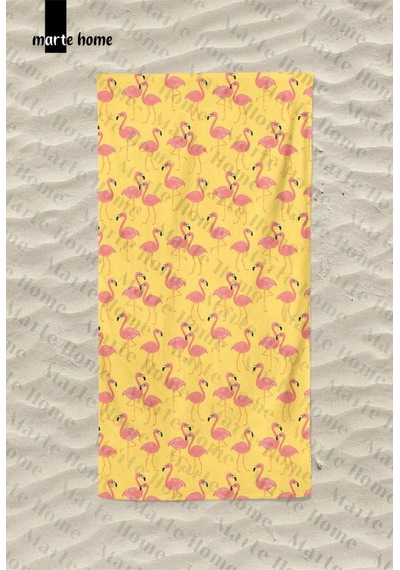 Marte Home Flamingo - Baskılı Plaj Havlusu Sarı, Pembe