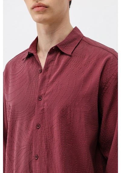 Vamos Oversize Dikiş Detaylı Gömlek Bordo