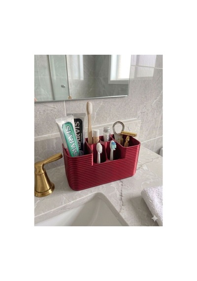 Modern Diş Fırçası Diş Macunu Vb. Çok Amaçlı Organizer 3 D Tasarım Kırmızı Kırmızı