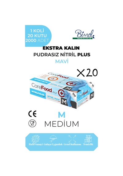 Ekstra Kalın Nitril Mavi Plus Muayene Eldiveni M - 1 Koli-20 Paket-2000'li